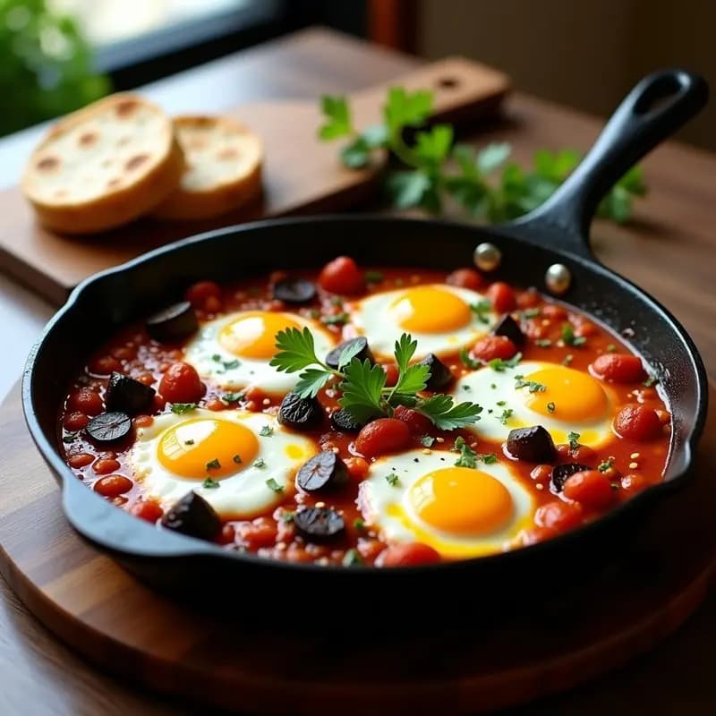Shakshuka con Huevo Poché y Berenjena: Receta Norteafricana para Desayuno o Cena