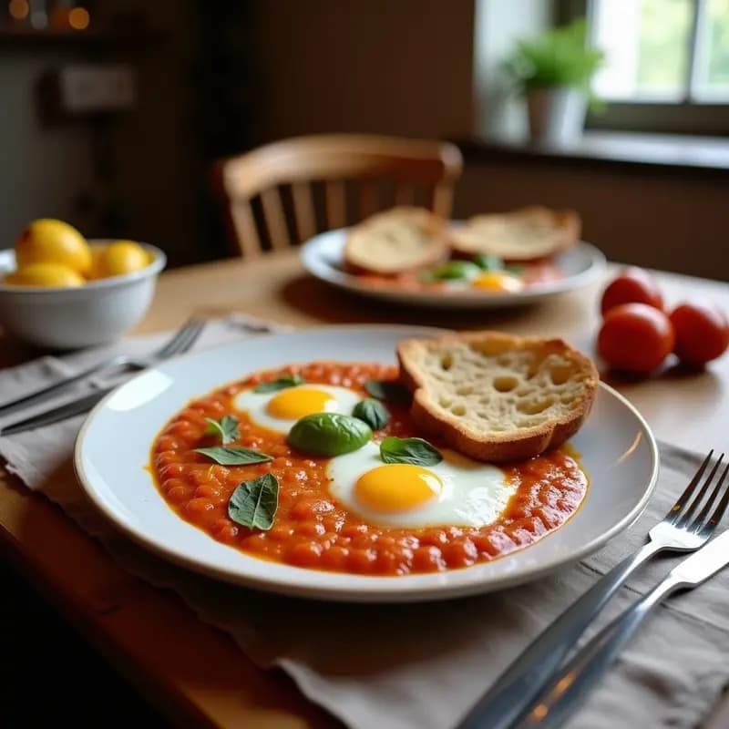 Shakshuka con Huevo Poché y Pan de Pita: Desayuno Israelí Rico en Proteínas