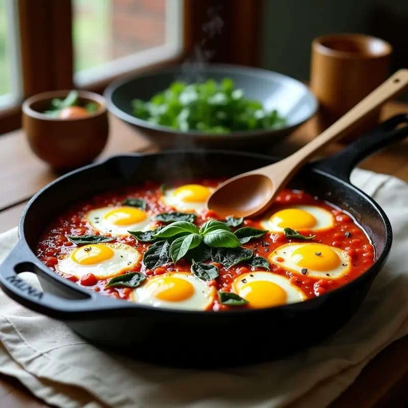 Shakshuka con Huevos de Codorniz y Espinacas: Desayuno Árabe Alto en Hierro en 15 Minutos