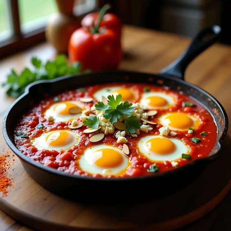 Shakshuka con Huevos de Codorniz: Desayuno Norteafricano Picante y Proteico