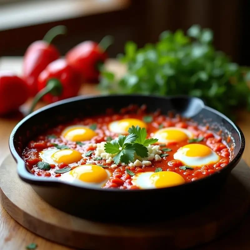Shakshuka con Huevos de Codorniz y Pimiento de Piquillo: Desayuno Tunecino en Sartén