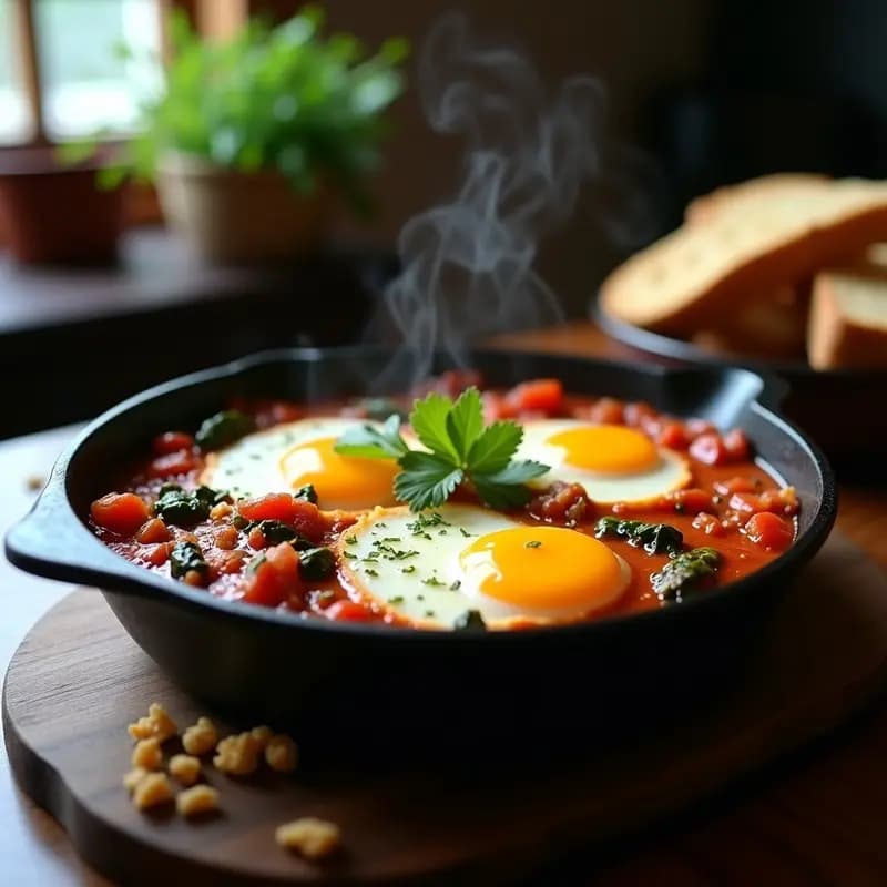 Shakshuka con Huevos y Espinacas: Desayuno Marroquí con Toque de Comino