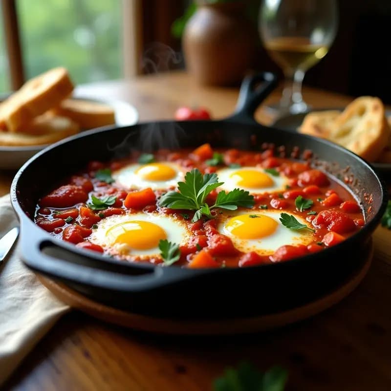 Shakshuka con Huevos y Pimientos: Desayuno Tunecino Picante y Nutritivo