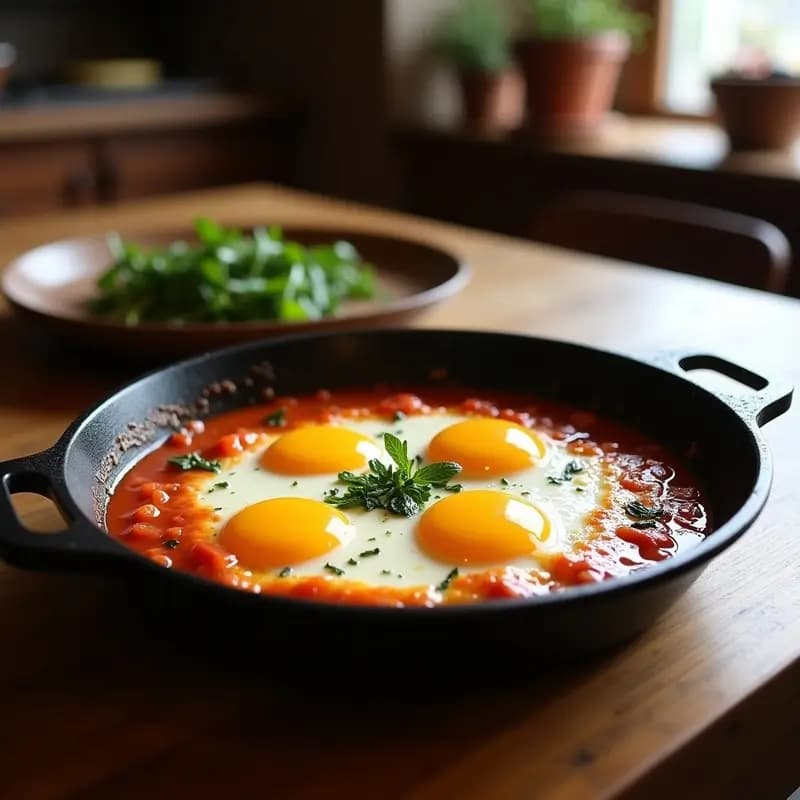 Shakshuka con Huevos Pochados y Espinacas: Desayuno Norteafricano Rico en Hierro