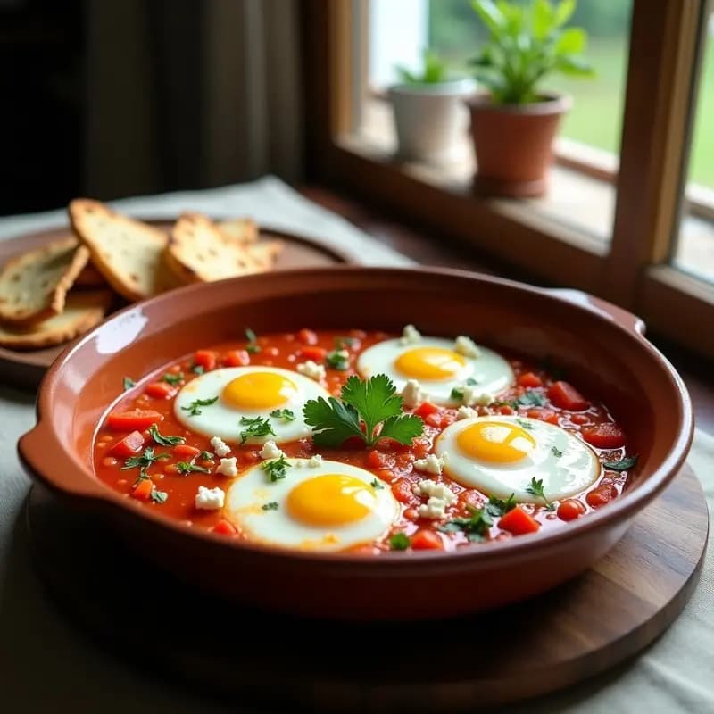Shakshuka con Huevos Pochados y Pan de Pita: Desayuno Norteafricano Sabroso