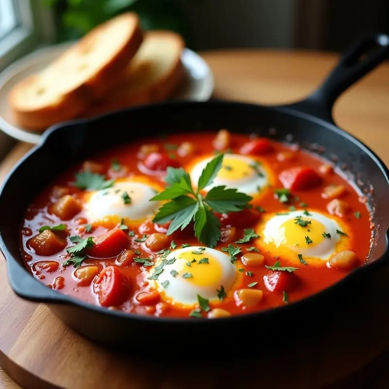 Shakshuka de Huevos con Tomate y Pimentón: Desayuno Norteafricano en Sartén