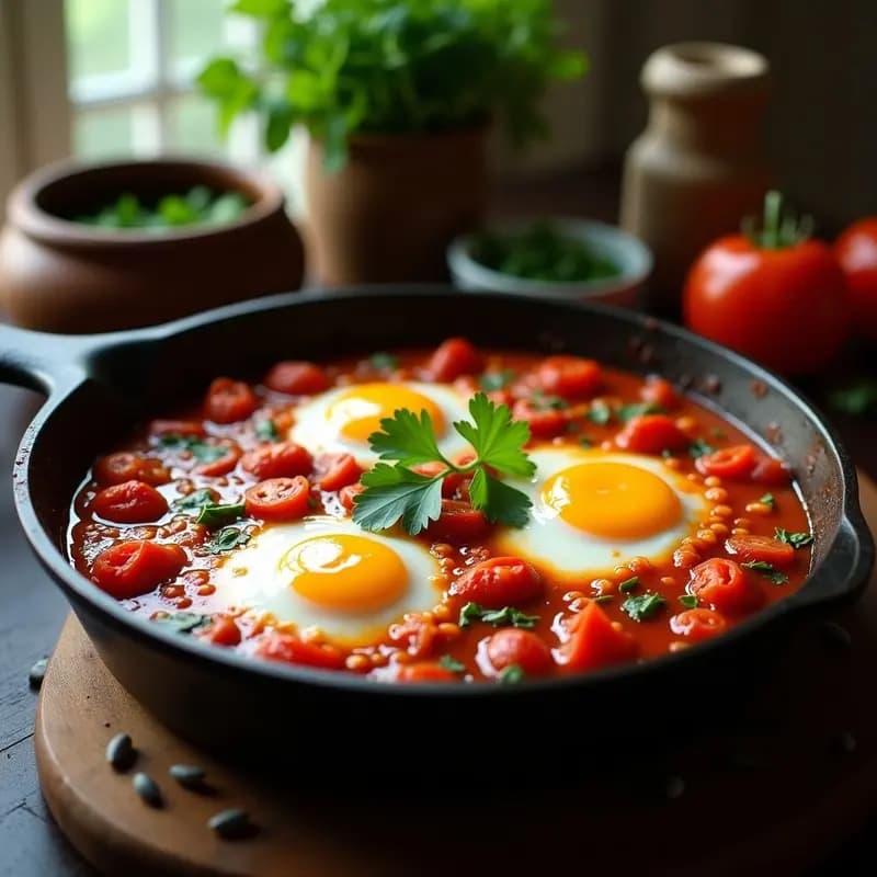Shakshuka Tunecina con Huevos y Tomates Secos: Desayuno Proteico en 20 Minutos