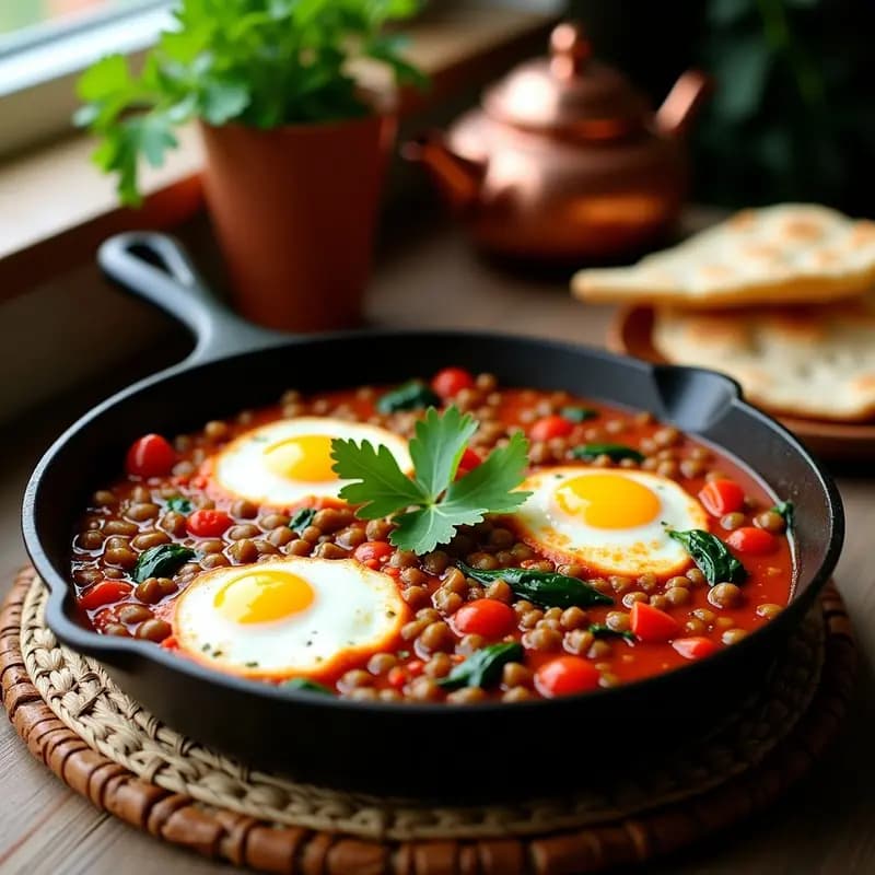 Shakshuka de Lentejas y Espinacas: Versión Vegana del Desayuno Norteafricano