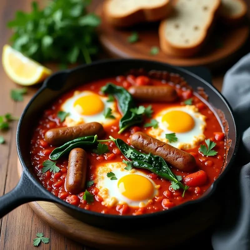 Shakshuka con Salchichas de Lentejas y Pimentón de la Vera: Desayuno Norteafricano Vegano