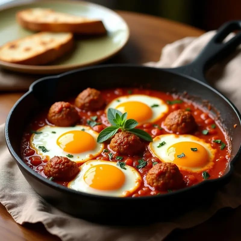 Shakshuka Tunecina con Mercimek Köfte: Receta de Huevos en Salsa de Tomate y Lentejas