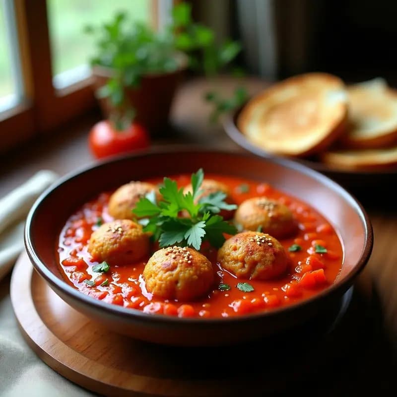 Shakshuka con Mercimek Köftesi: Desayuno Turco Vegano con Albóndigas de Lentejas