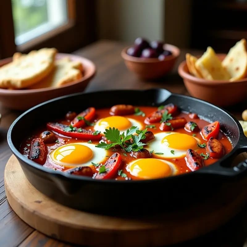 Shakshuka con Mergez y Pimientos Asados: Versión Tunisiana del Desayuno Árabe