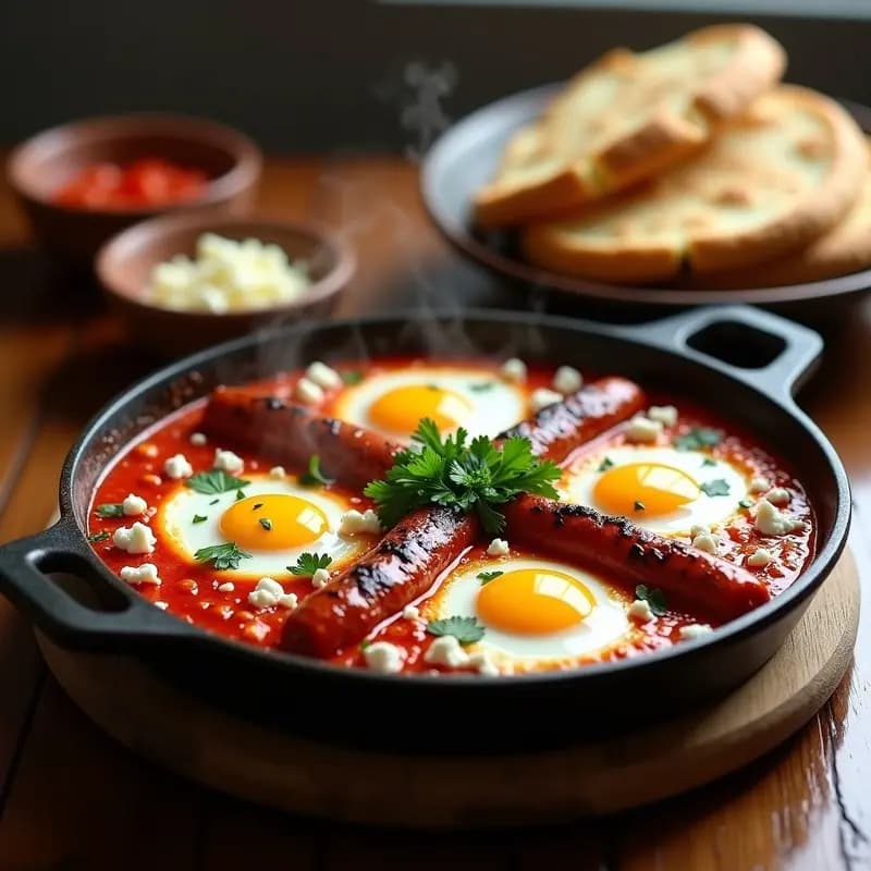 Shakshuka con Mergez y Queso Feta: Receta Tunecina Picante para Desayuno o Cena