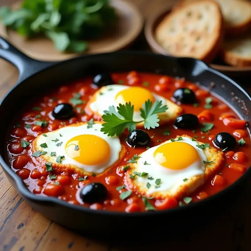 Shakshuka Marroquí con Merluza y Aceitunas: Desayuno o Cena con Toque Norteafricano