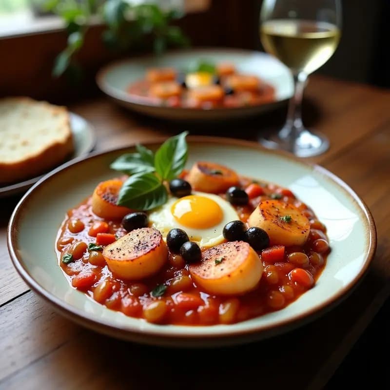 Shakshuka Roja con Merluza y Aceitunas Kalamata: Desayuno Tunecino Rico en Omega-3