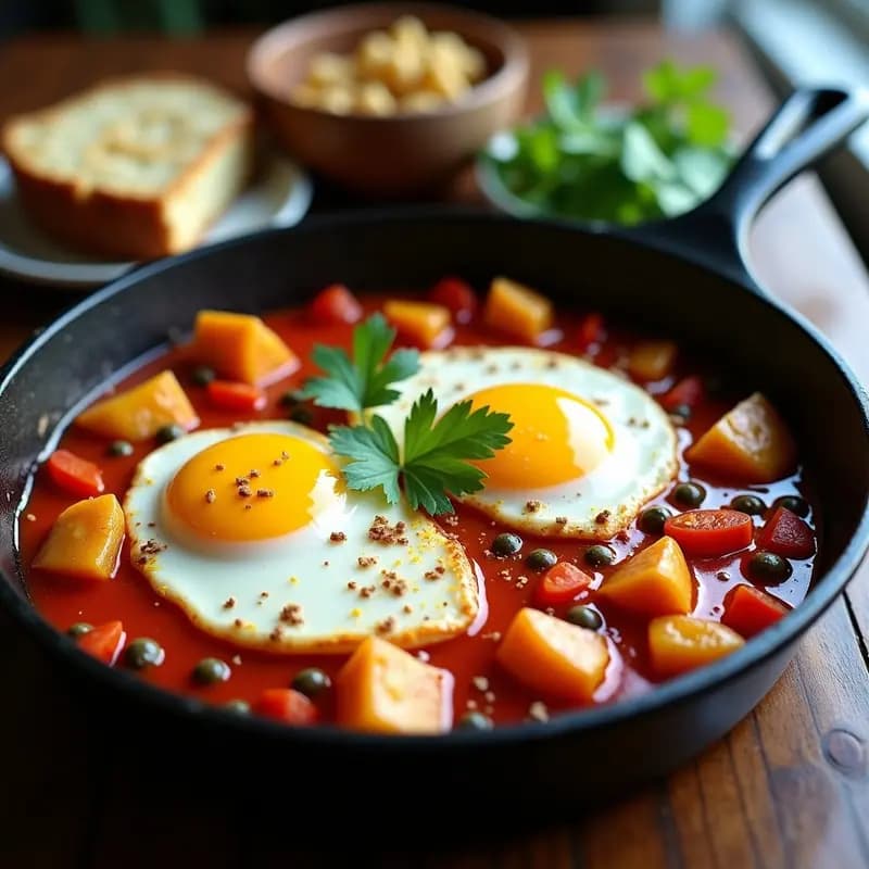Shakshuka con Merluza y Pimentón: Desayuno Tunecino Proteico en Sartén