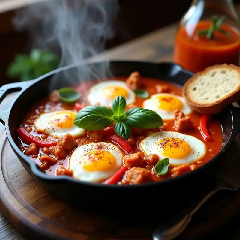 Shakshuka con Merluza y Pimentón: Receta Norteafricana con Toque Español en Sartén