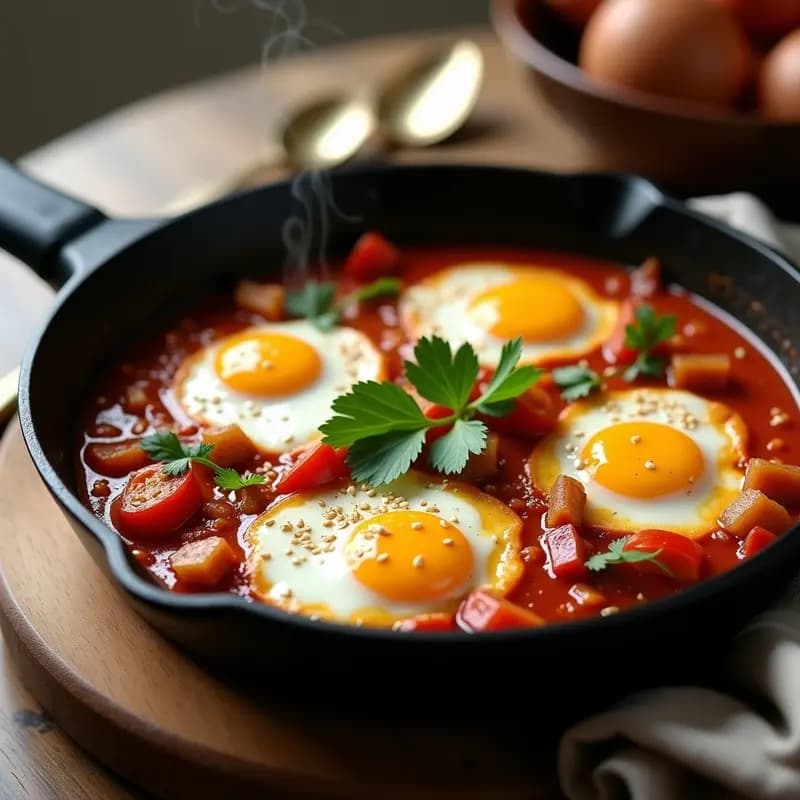 Shakshuka con Merluza y Pimentón Picante: Receta Tunecina de Huevos y Pescado en Salsa
