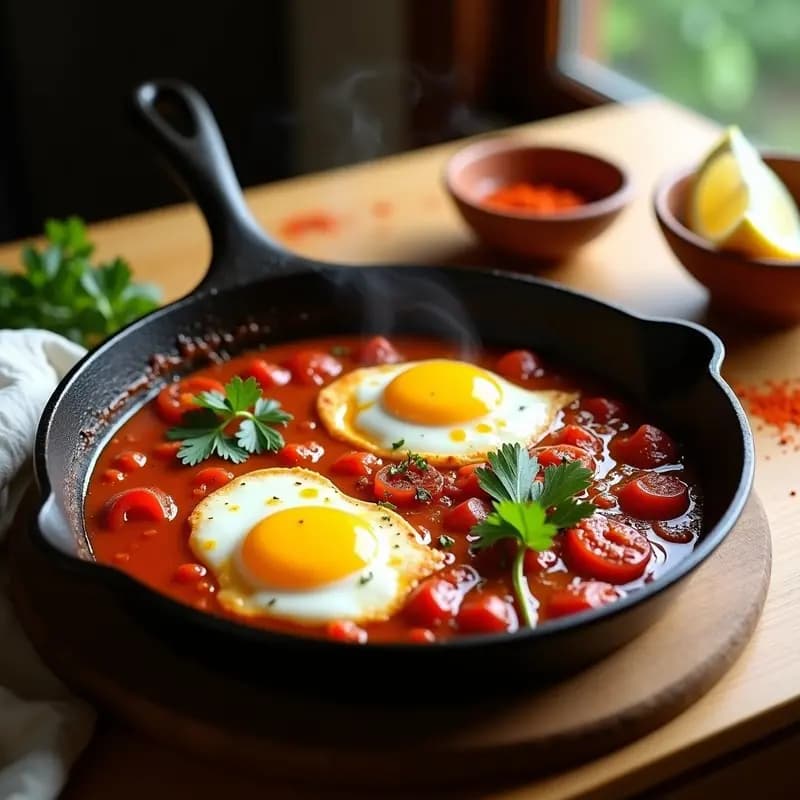 Shakshuka con Merluza y Pimentones Ahumados: Desayuno Tunecino Proteinado en 25 Minutos