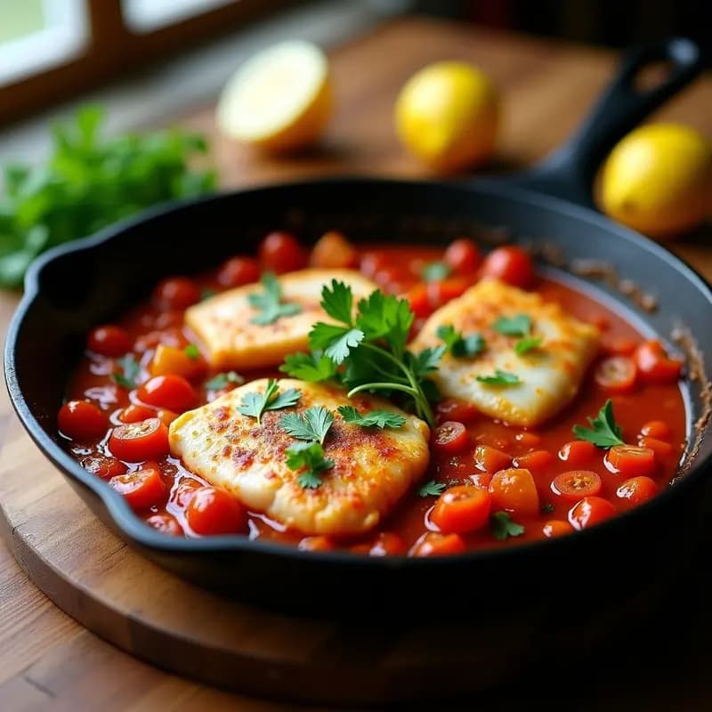 Shakshuka con Merluza y Pimientos Choriceros: Receta Magrebí Alta en Proteína en Sartén