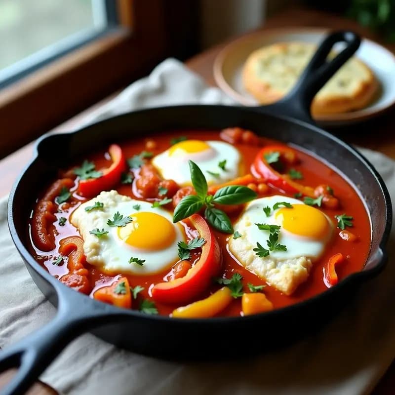 Shakshuka Tunecina con Merluza y Pimientos: Desayuno Proteico y Sin Gluten
