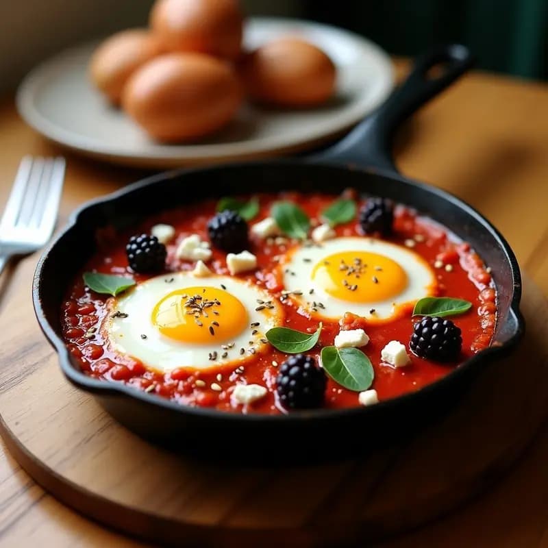 Shakshuka con Moras y Queso Feta: Desayuno Tunecino Dulce y Salado
