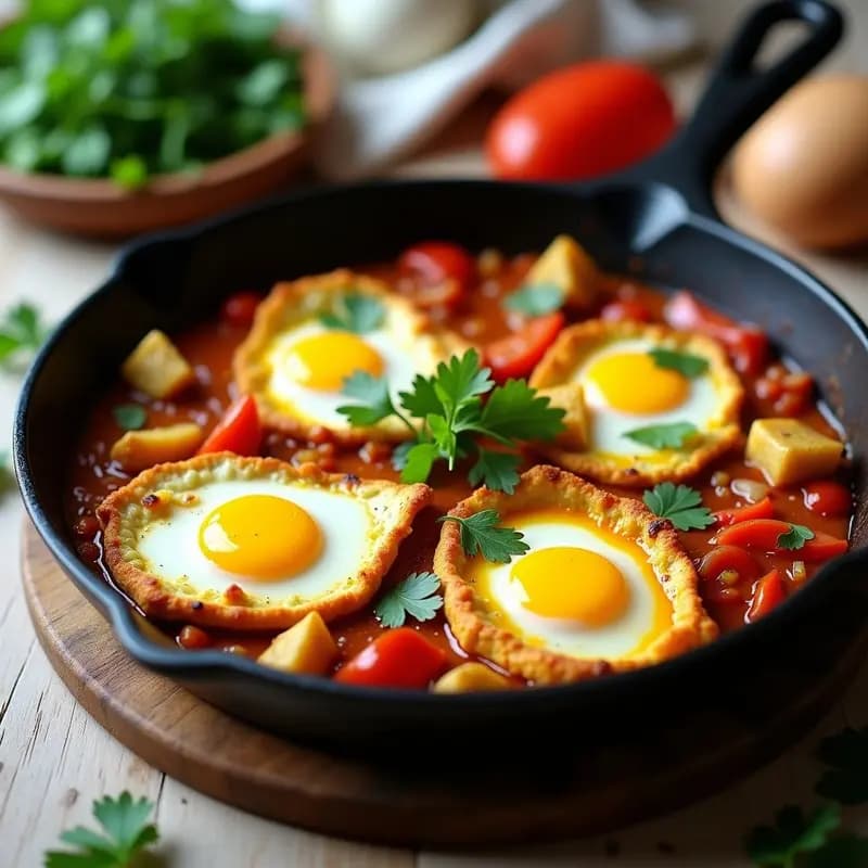 Shakshuka con Pollo y Cúrcuma: Desayuno Tunecino Alto en Proteína y Antiinflamatorio