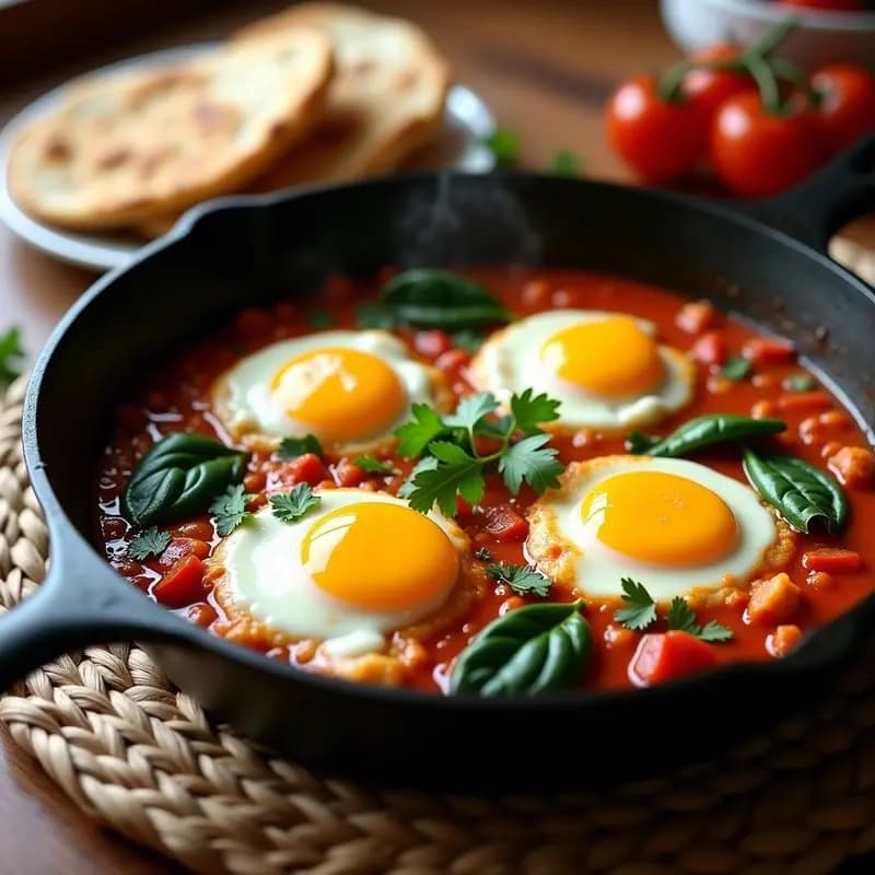 Shakshuka de Pollo y Espinacas: Receta Norteafricana con Huevos y Tomates Secos