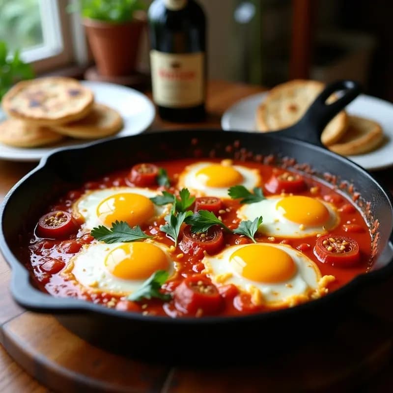 Shakshuka con Queso de Cabra y Tomates Secos: Desayuno Árabe en Sartén