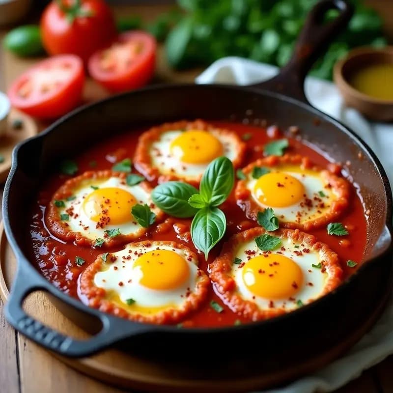 Shakshuka con Salchichas de Merluza y Pimentón Ahumado: Receta Tunecina en Sartén