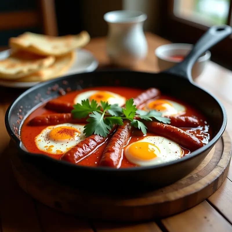 Shakshuka con Salchichas Merquuez: Receta Norteafricana Picante para Desayunar