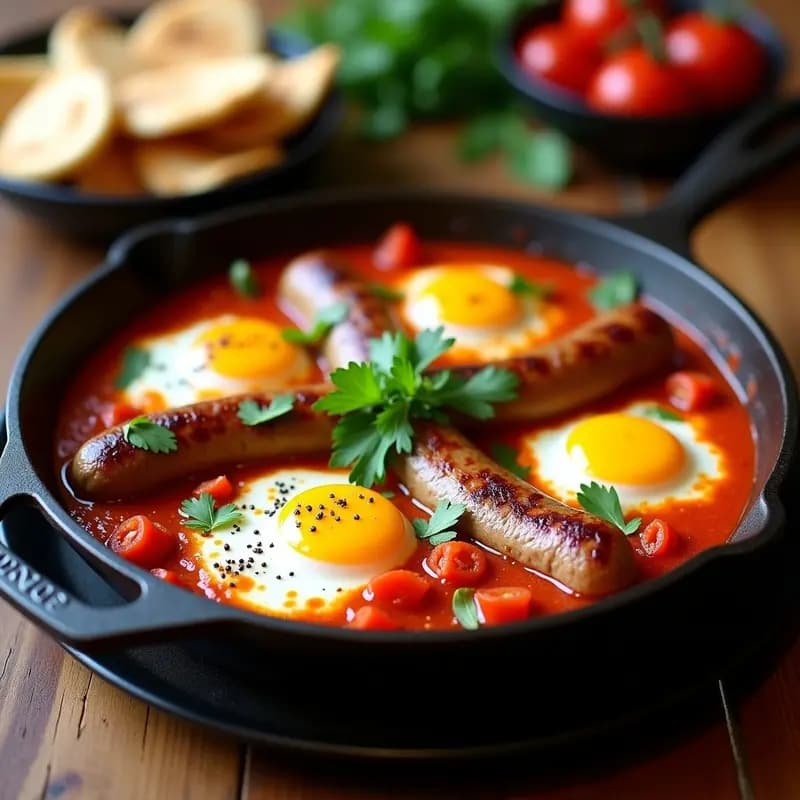 Shakshuka de Salchichas Veganas y Pimientos: Receta Norteafricana en 20 Minutos