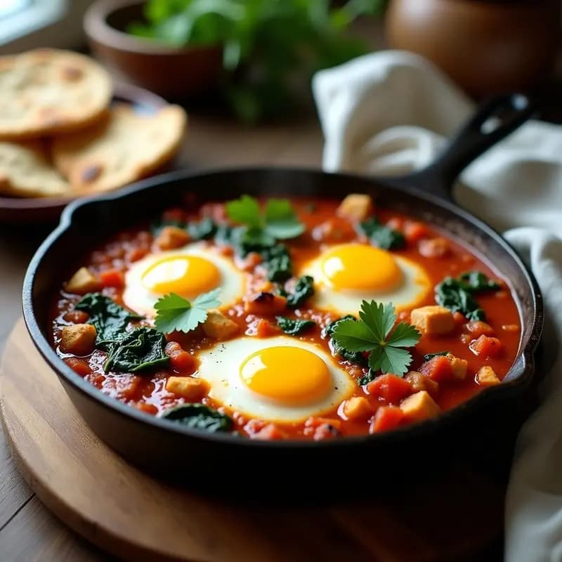 Shakshuka con Espinacas y Tofu: Desayuno Tunecino Vegano y Alto en Proteína