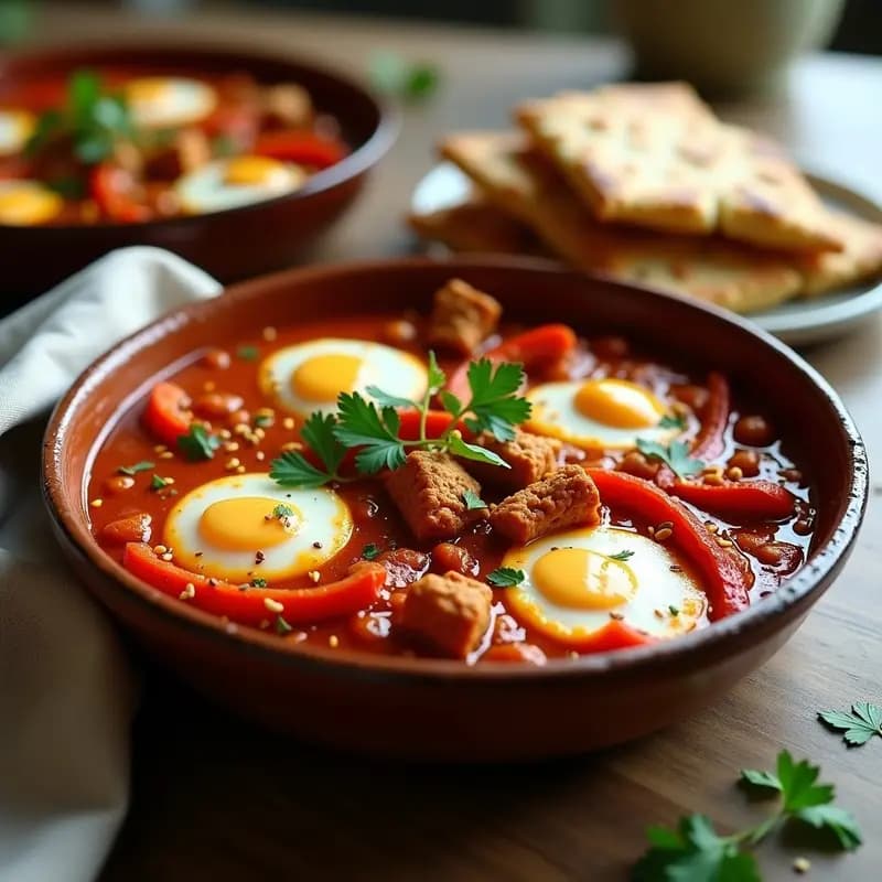 Shakshuka de Tofu y Pimientos Asados: Desayuno Africano Vegano con Pan de Pita Integral