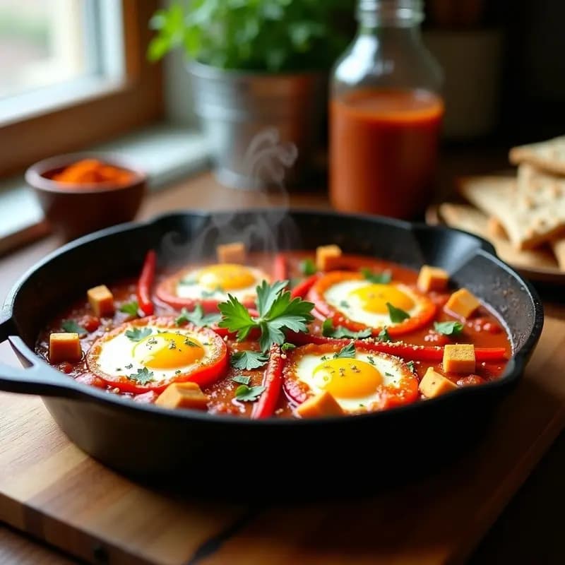 Shakshuka de Tofu y Pimientos con Especias Bereberes: Desayuno Marroquí Vegano y Alta en Proteína
