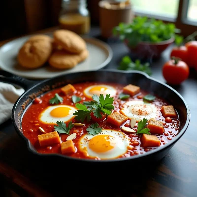 Shakshuka de Tomates Secos y Tofu con Espeias de Ras el Hanout: Desayuno Marroquí Vegano y Picante