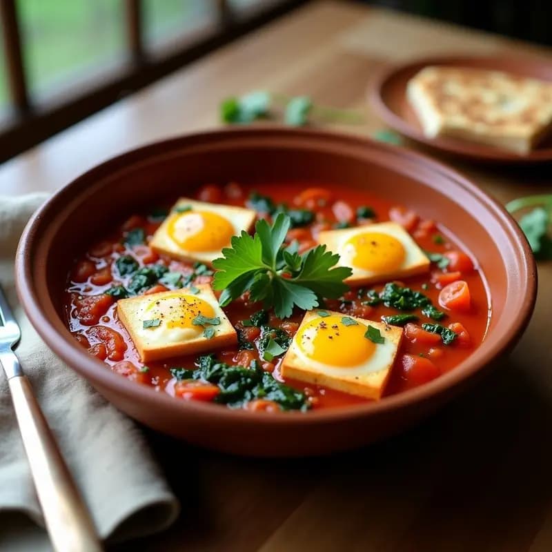 Shakshuka de Tomate y Espinacas: Receta judía Alta en Hierro Sin Huevos con Tofu