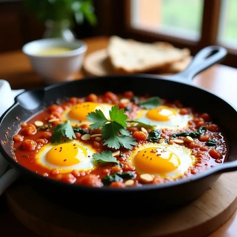 Shakshuka de Tomates Verdes y Espinacas: Receta Tunecina Vegana y Picante