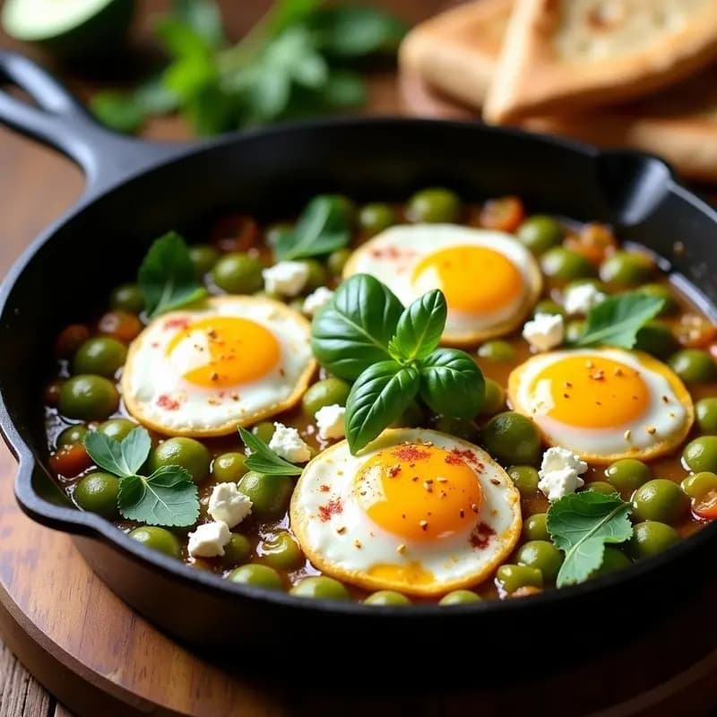 Shakshuka de Tomates Verdes y Queso Feta: Desayuno Marroquí con Toque Ácido