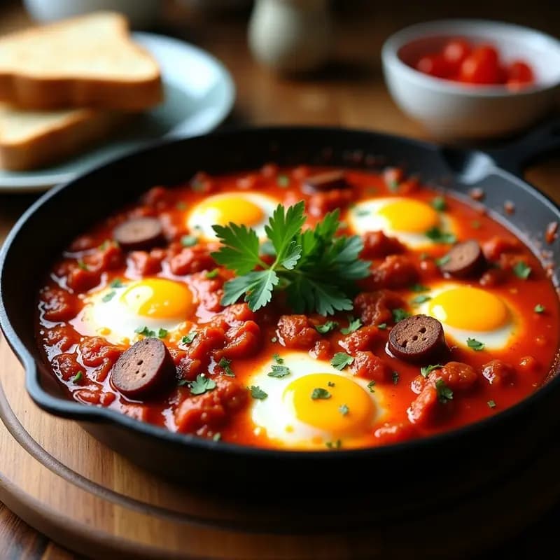 Shakshuka Tunecina con Chorizo Vegano: Desayuno Alto en Proteína y Sin Gluten