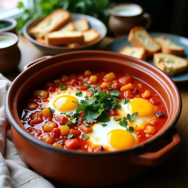 Shakshuka Tunecina con Huevos y Pimentos: Desayuno Vegano en Olla Lenta