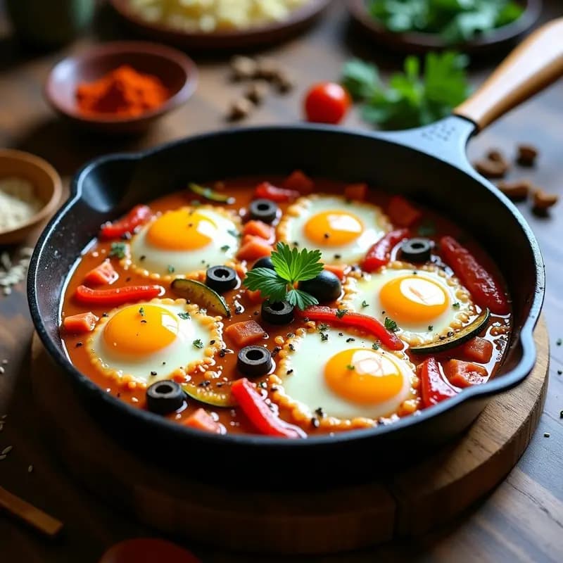 Shakshuka Tunecina con Meridiana: Receta con Huevos Pochados y Especias Norteafricanas