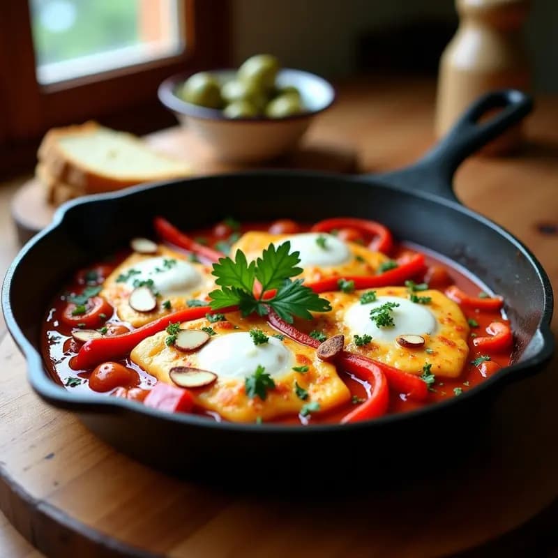 Shakshuka Tunecina con Merluza y Pimentones Asados: Desayuno Saludable