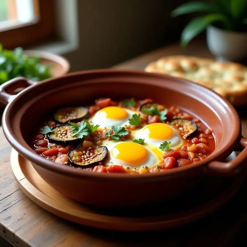 Shakshuka Túnez con Huevos y Berenjenas Asadas: Receta en Olla Rápida