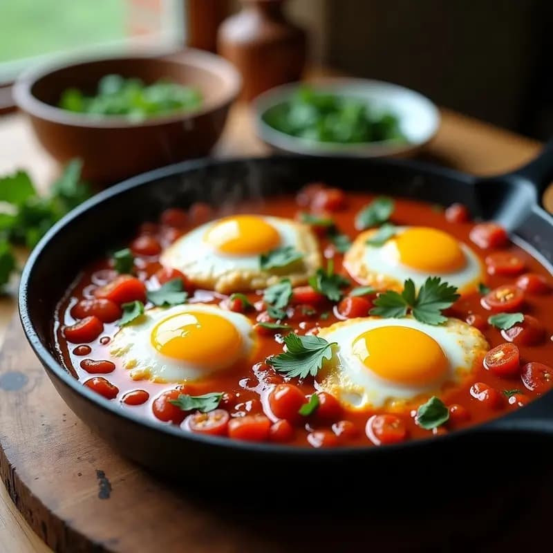 Shakshuka Tunisiana con Merluza y Huevos: Receta Norteafricana en Sartén Antiadherente