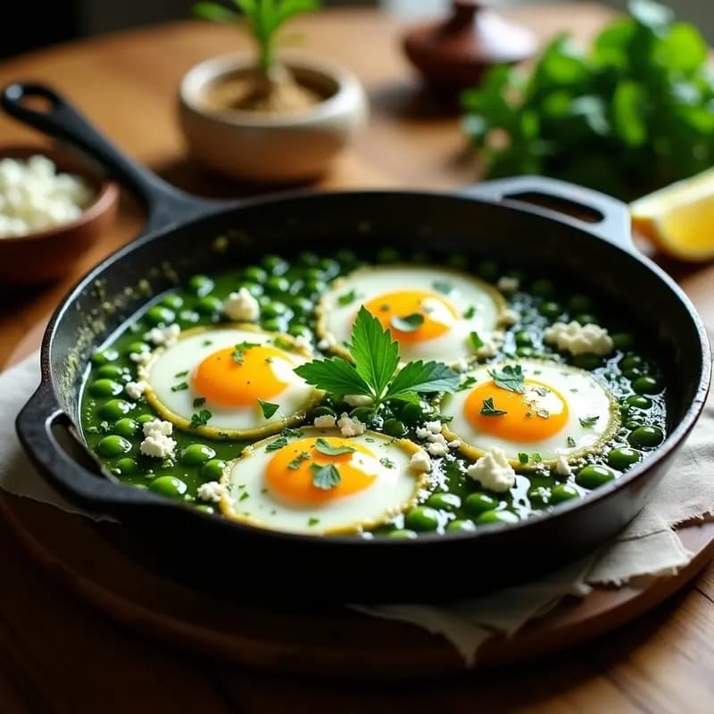 Shakshuka Verde con Espinacas, Guisantes y Feta de Anacardos: Desayuno Libanés Keto
