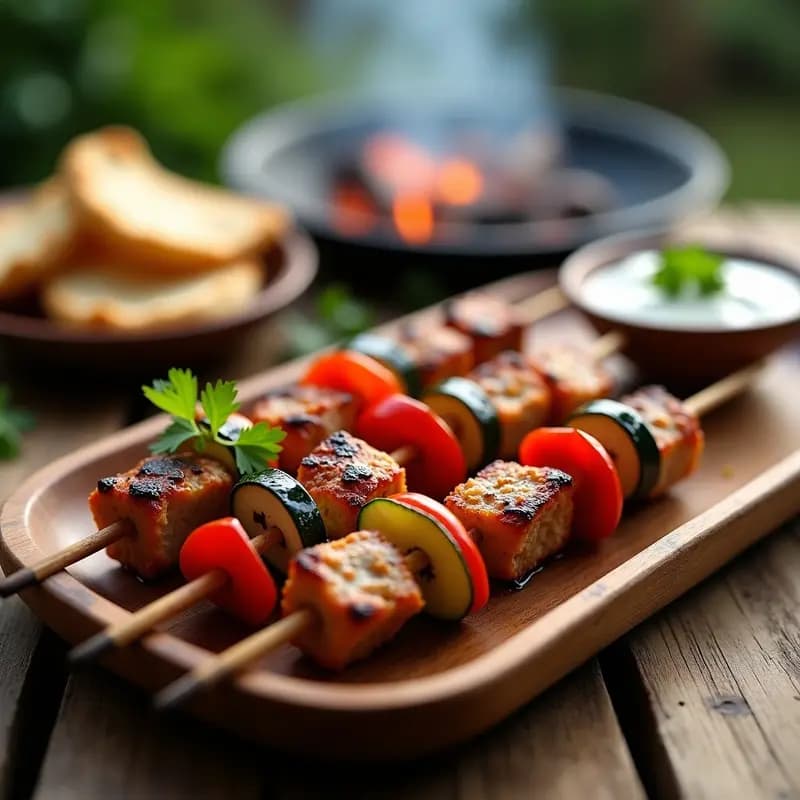 Shashlik de Cerdo Marinado en Yogur y Especias: Brochetas Rusas en Barbacoa