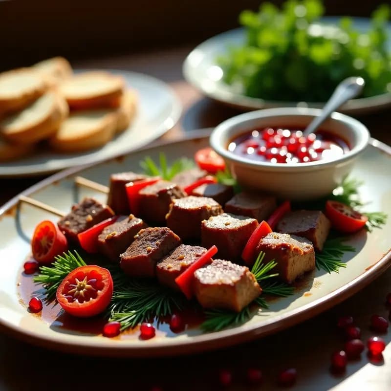 Shashlik de Cordero con Especias Georgianas: Brochetas al Horno con Salsa de Granado