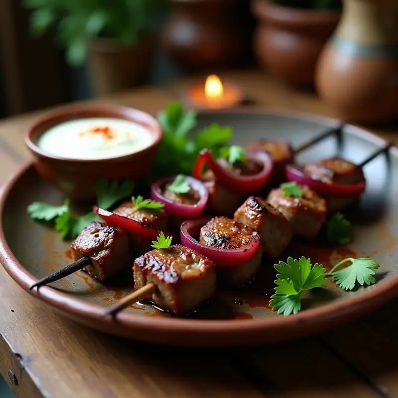 Shashlik de Cordero con Pimentón y Yogur de Ajo: Receta Armenia en Brochetas de Hierro