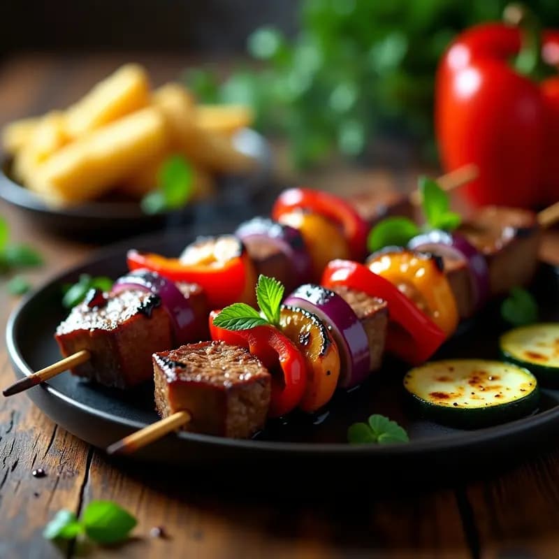Shashlik de Cordero con Verduras Asadas: Brochetas Rusas en Airfryer